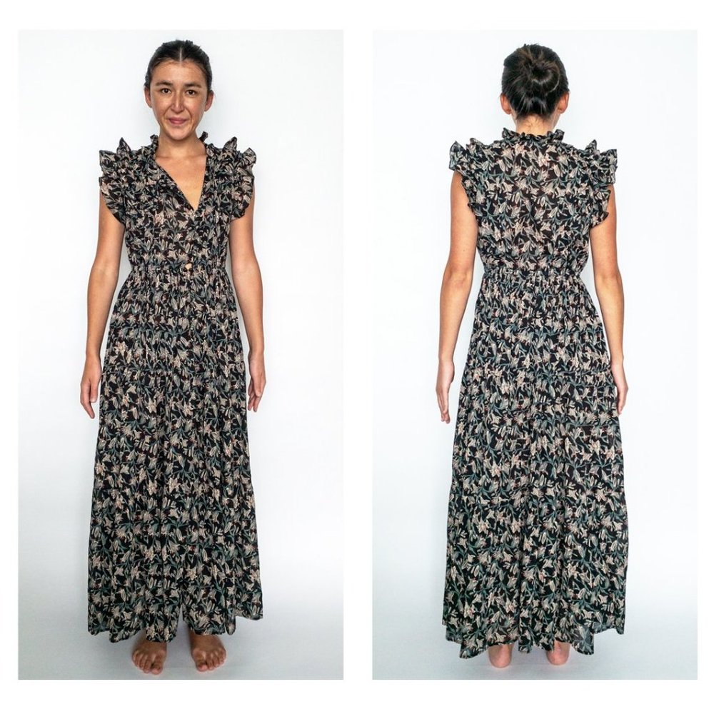 Doen Carnation Dress Black Lilium print